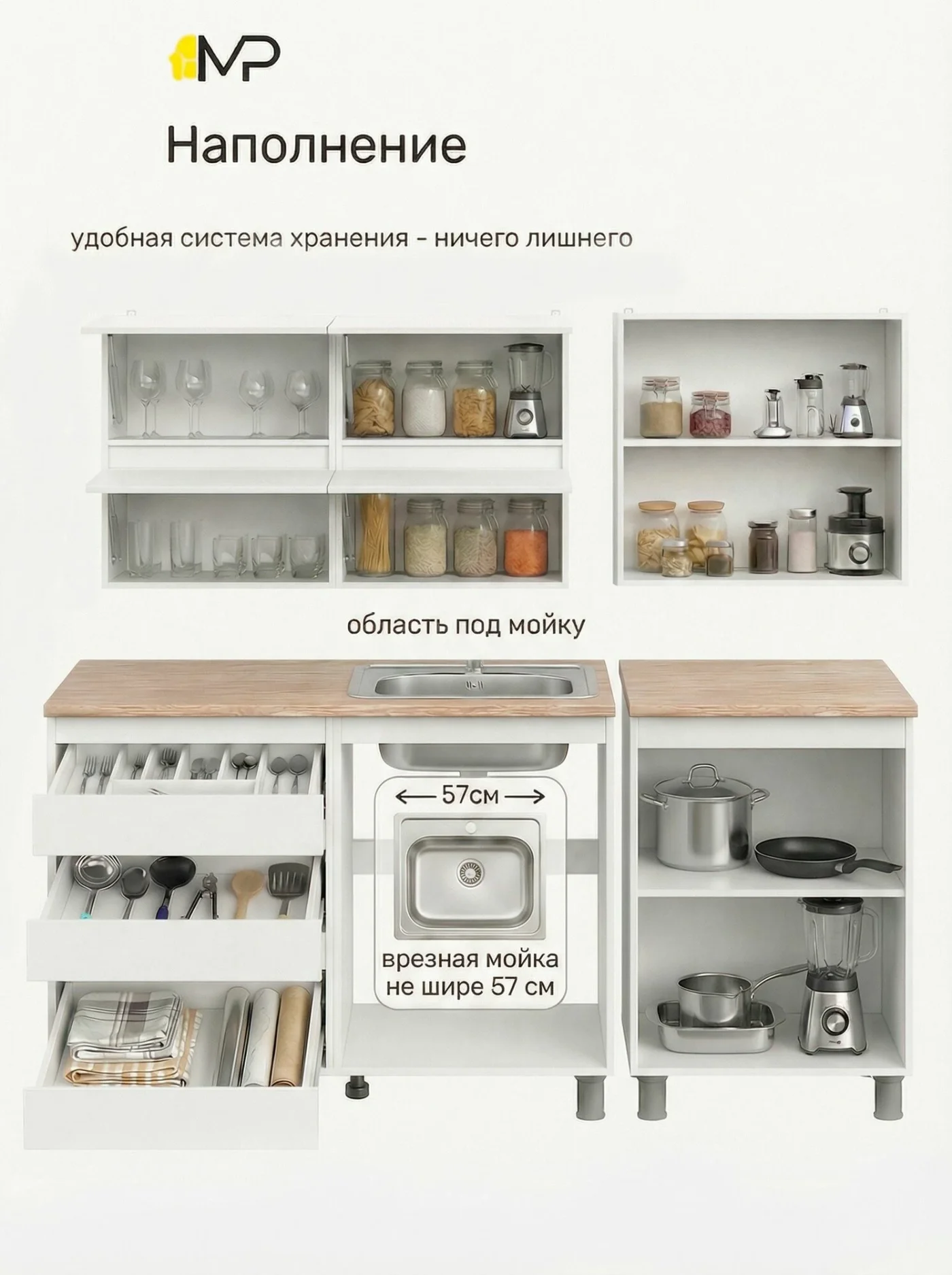 Кухонный гарнитур Токио Грейс 2м белый/дуб сонома со столешницей, ЛДСП